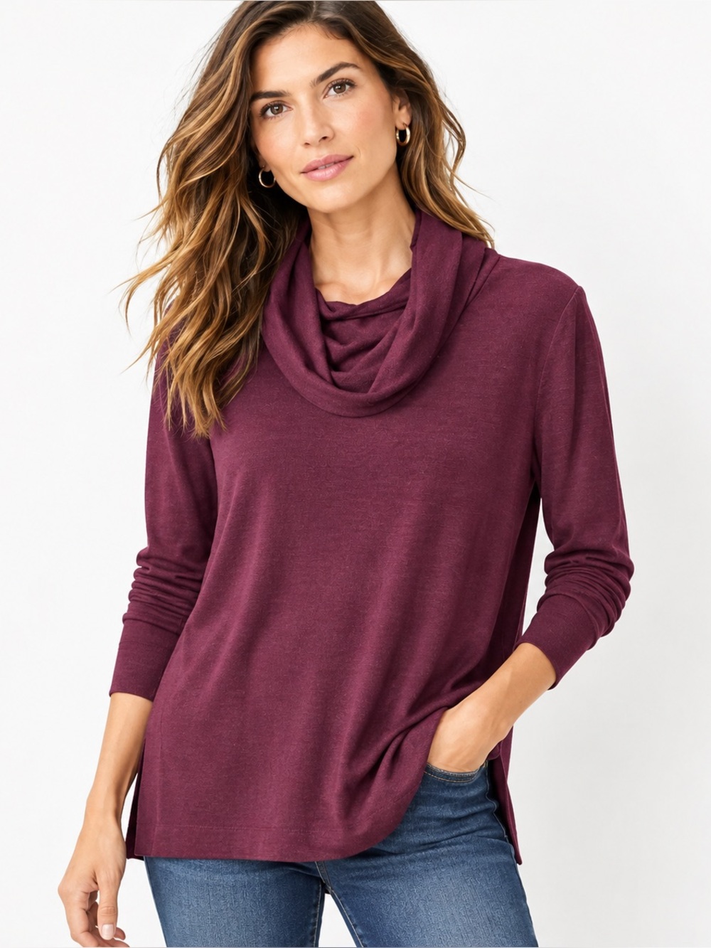Loft maroon cowl-neck knit tunic top